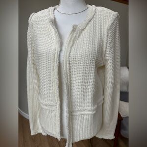White House Black Market (WHBM) Ecru Textured structured Sweater Jacket.